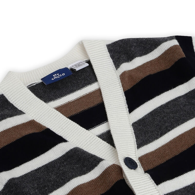 Boys Medium Brown Striped Cardigan image number 2
